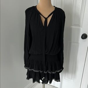 Muche Muchette Black Rhinestone Trim Smocked Waist Dress